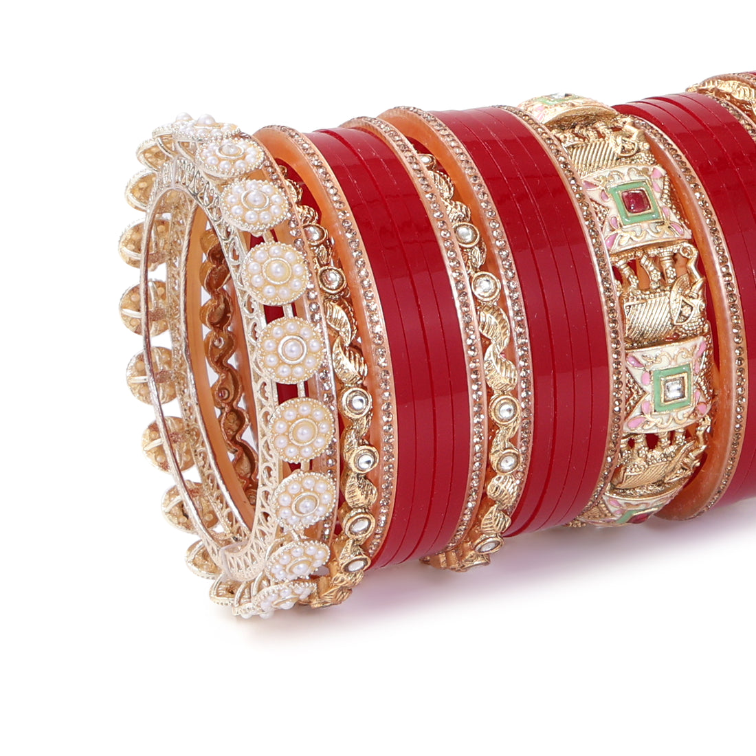 Amaita Red Pure Pearl Chooda with Rajwadi Bangles and Pacheli