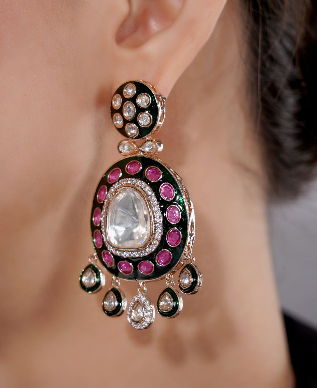Amaita Polki Kundan Fuchsia Pearl Layered Choker Necklace
