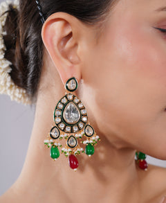 Amaita Polki Kundan Green Ruby Chandelier Earrings