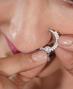 Amaita American Diamond Crescent Hoop nose rings