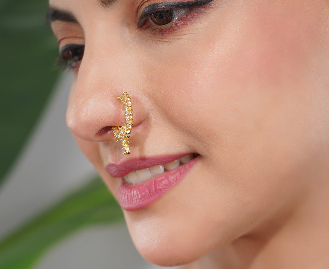 Amaita Gold Finish American Diamond Floral Necklace Set