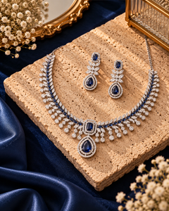 Demi-Fine Royal Blue AD Stone Necklace Set with Earrings