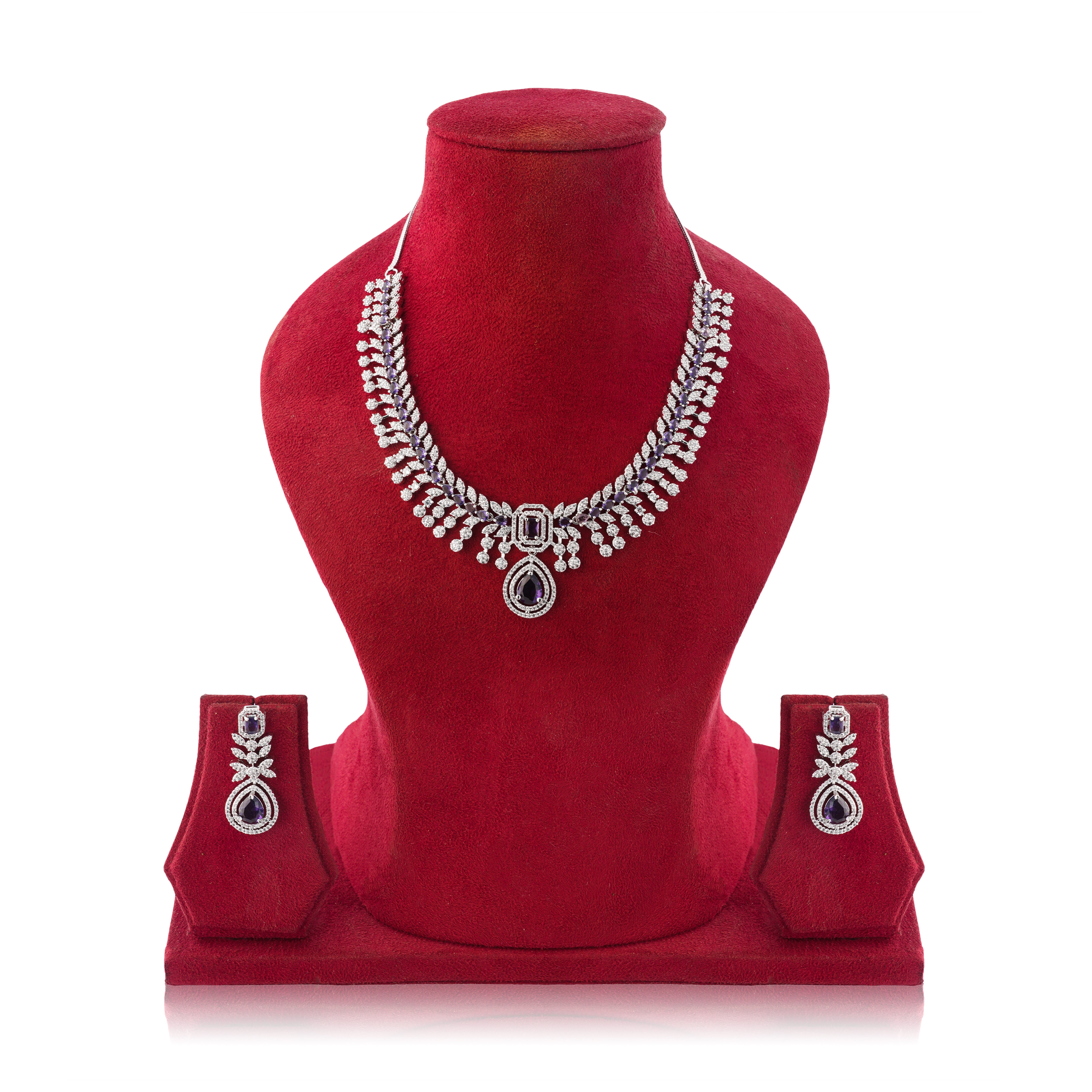 Amaita Sparkling White & Purple Stone Bridal Necklace Set