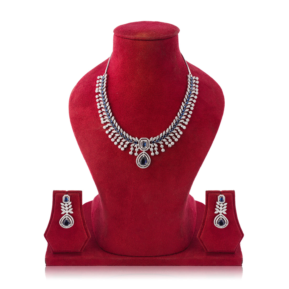 Amaita Royal Blue AD Stone Necklace Set with Earrings