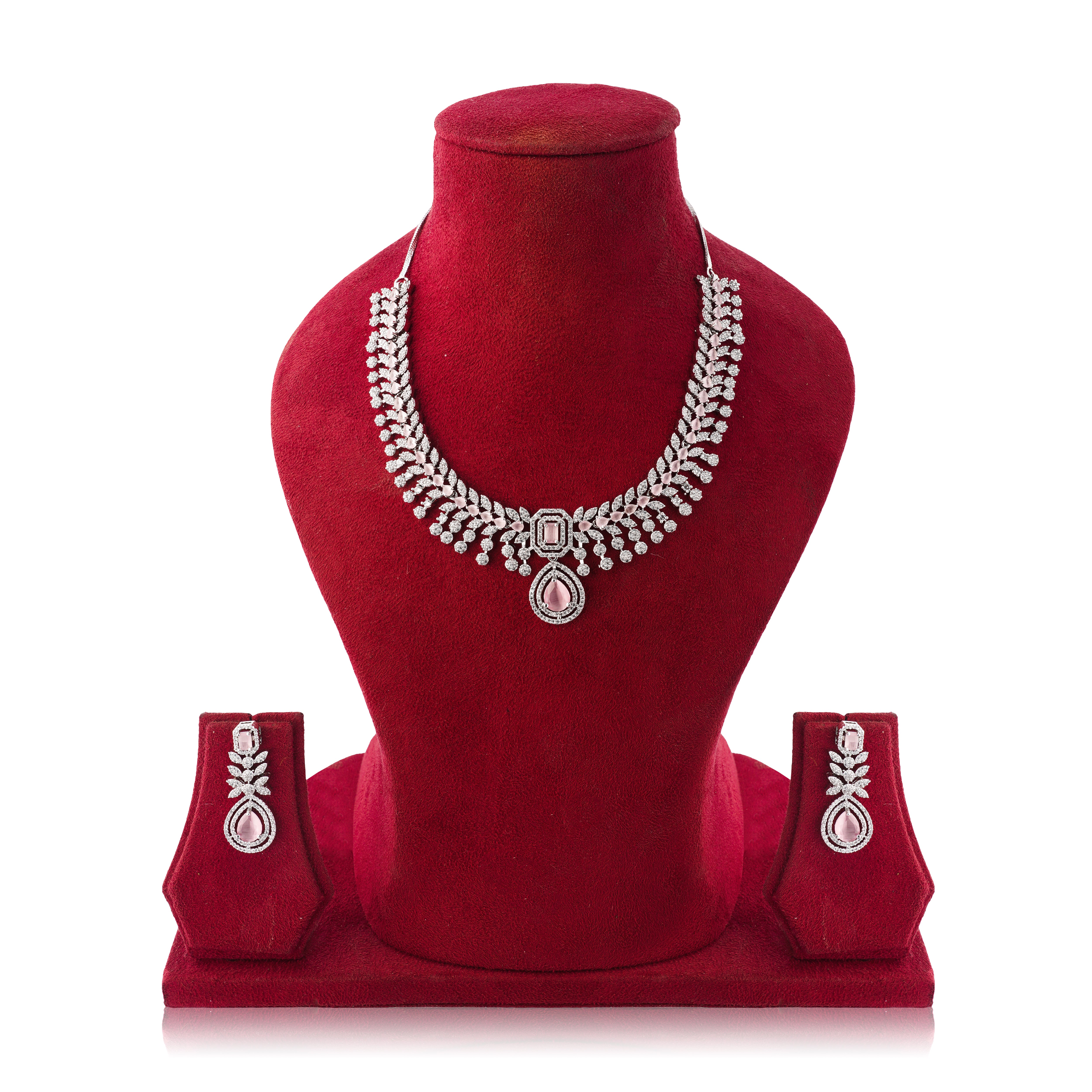 Amaita Elegant Rose Pink Drop Necklace & Earring Set