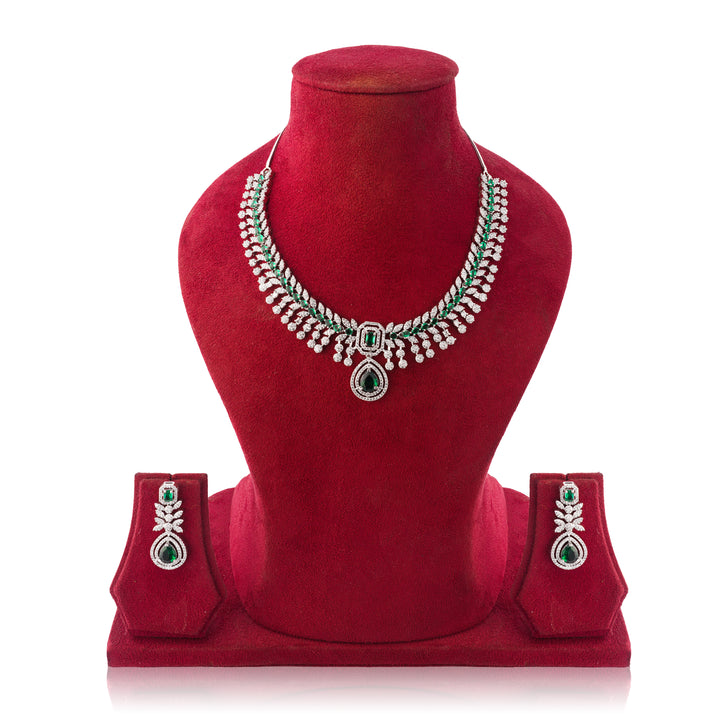Amaita Emerald Green AD Stone Necklace Set with Earrings