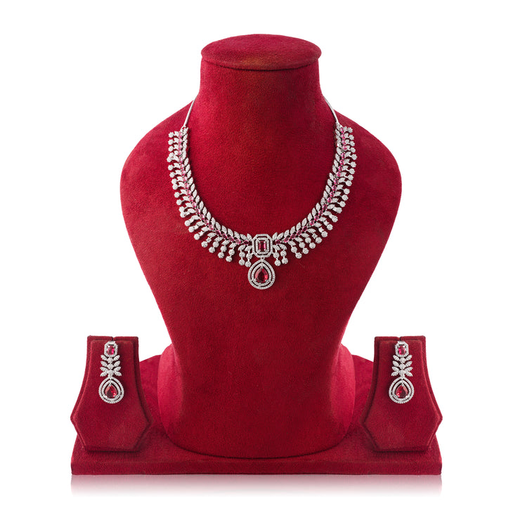 Amaita Regal Ruby Drop Necklace & Matching Earrings