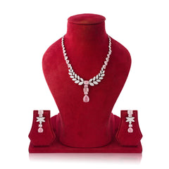 Amaita Rose Pink Platinum Polish Leaf Necklace with Earrings