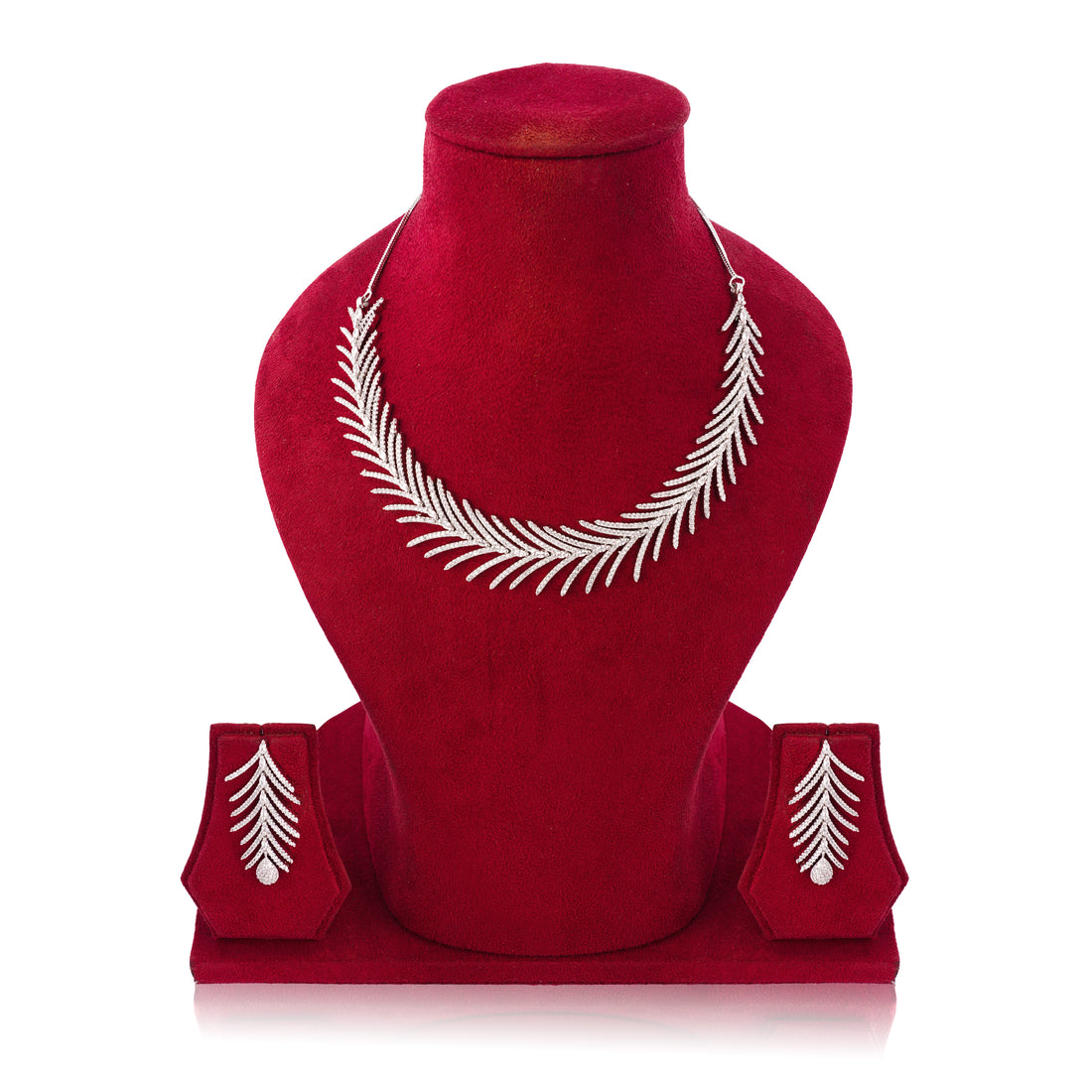 Amaita Leaf Design Platinum Polish Necklace & Earrings Set