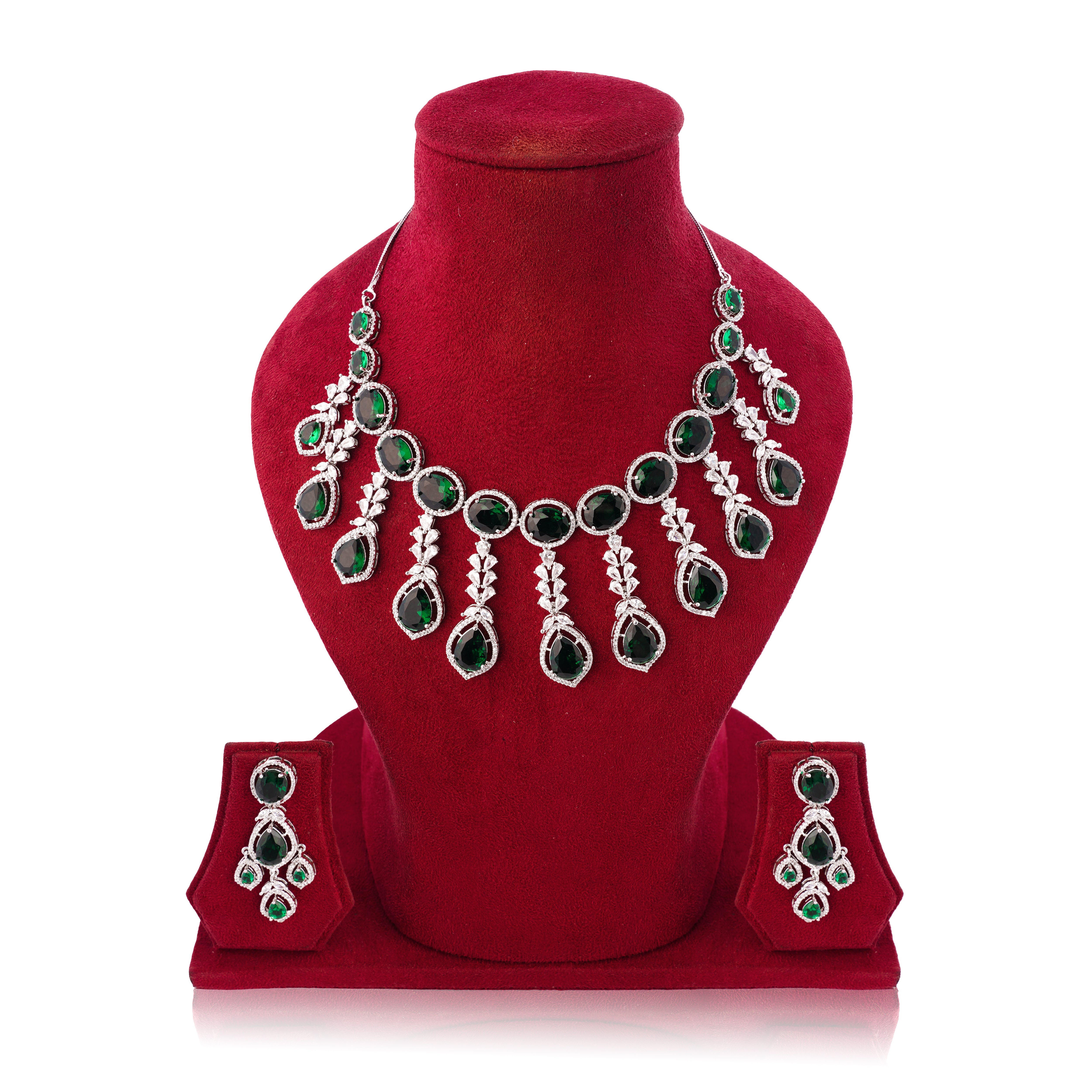 Amaita Bold Green Statement Stone Jewellery Set