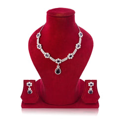 Amaita Royal Purple Stone Floral Platinum Polish Jewellery Set