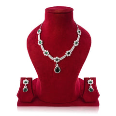 Amaita Emerald Green Floral Platinum Polish Necklace Set