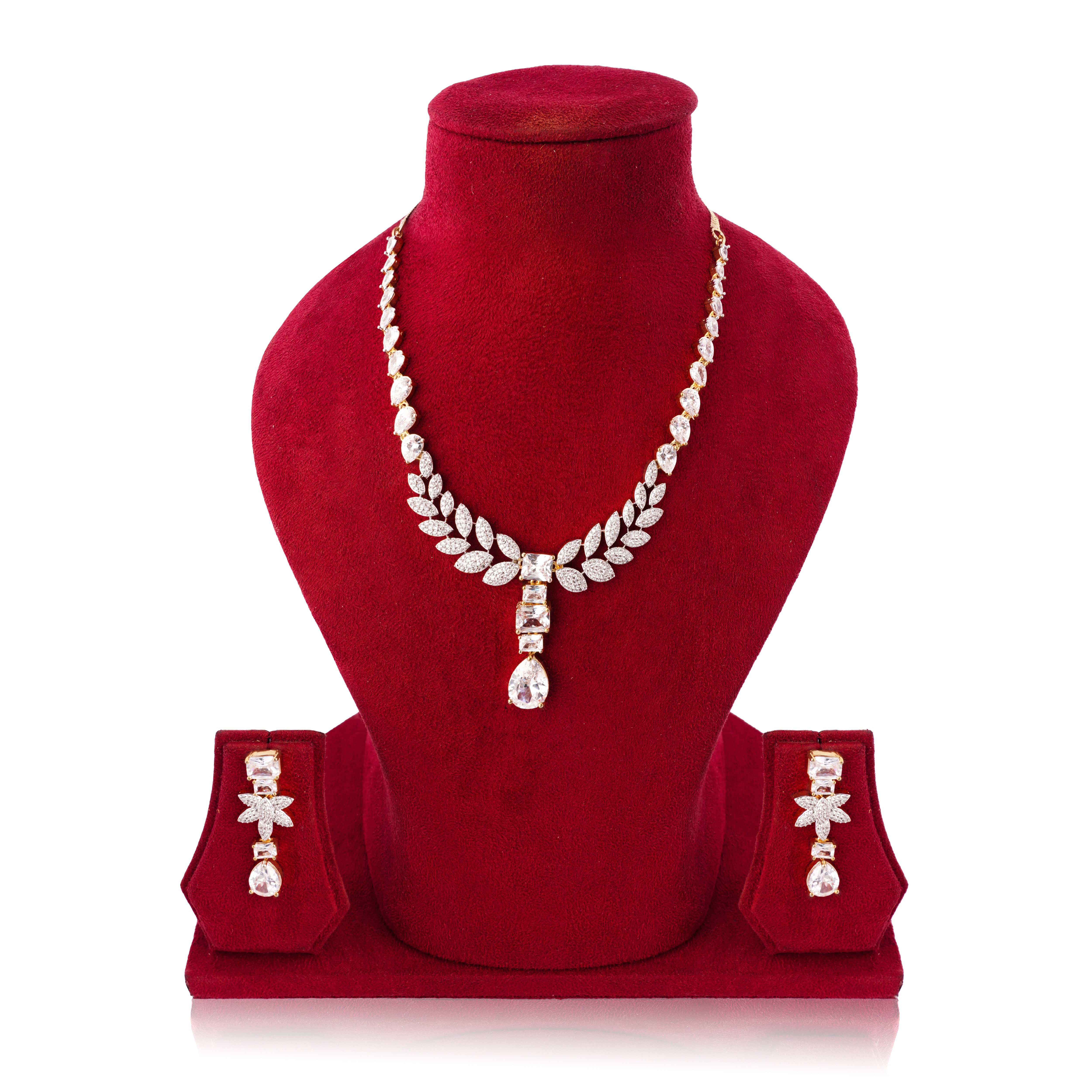 Amaita Gold-Plated Platinum Polish Leaf Design Necklace & Earrings Set