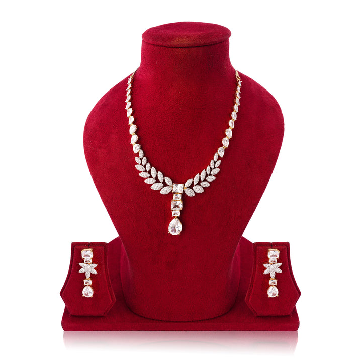 Amaita Gold-Plated Platinum Polish Leaf Design Necklace & Earrings Set