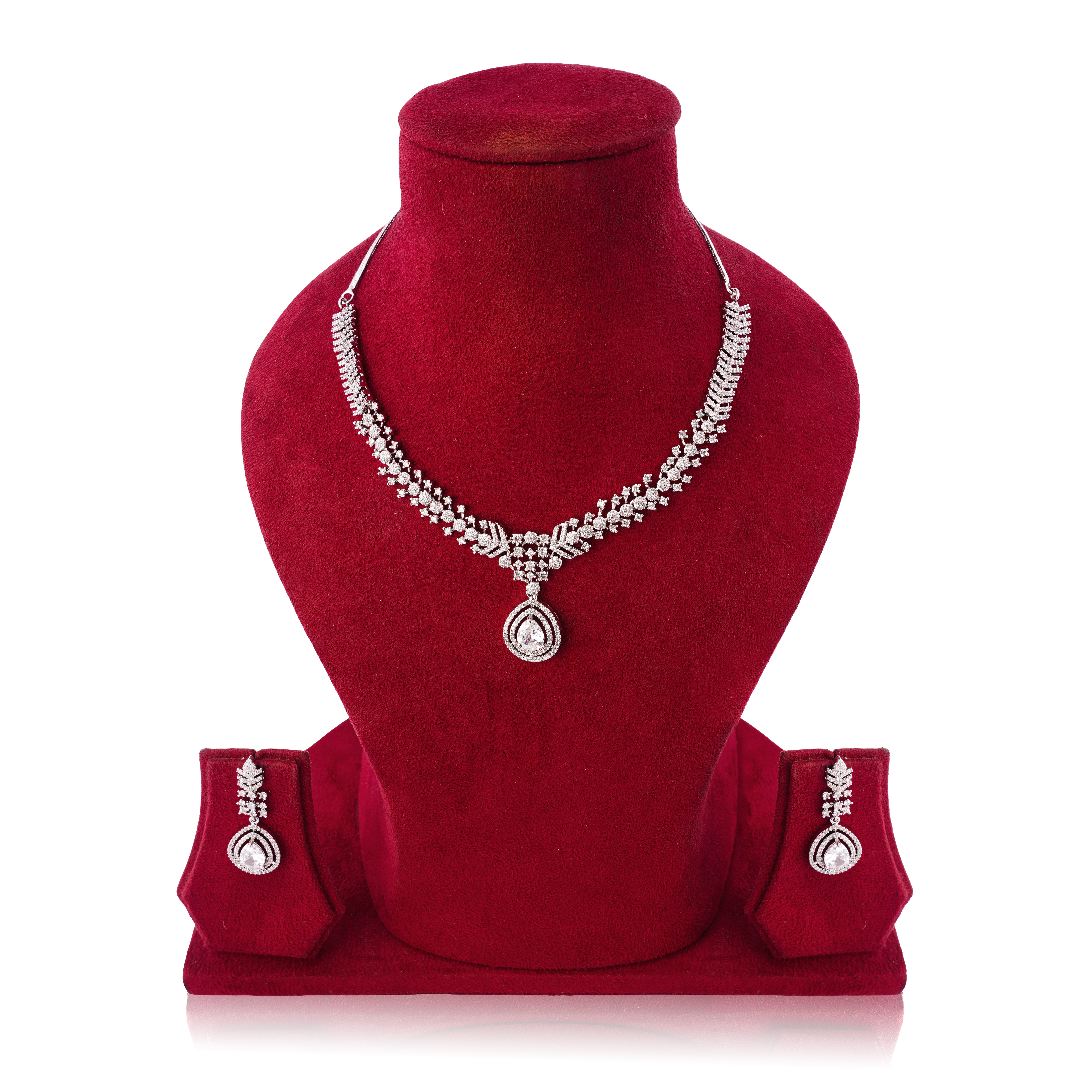 Amaita Diamond-Look Platinum Finish Vine Design Jewellery Set