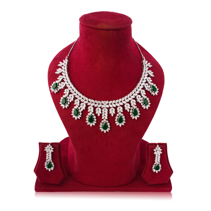 Amaita Bold Green Double Line Statement Stone Jewellery Set