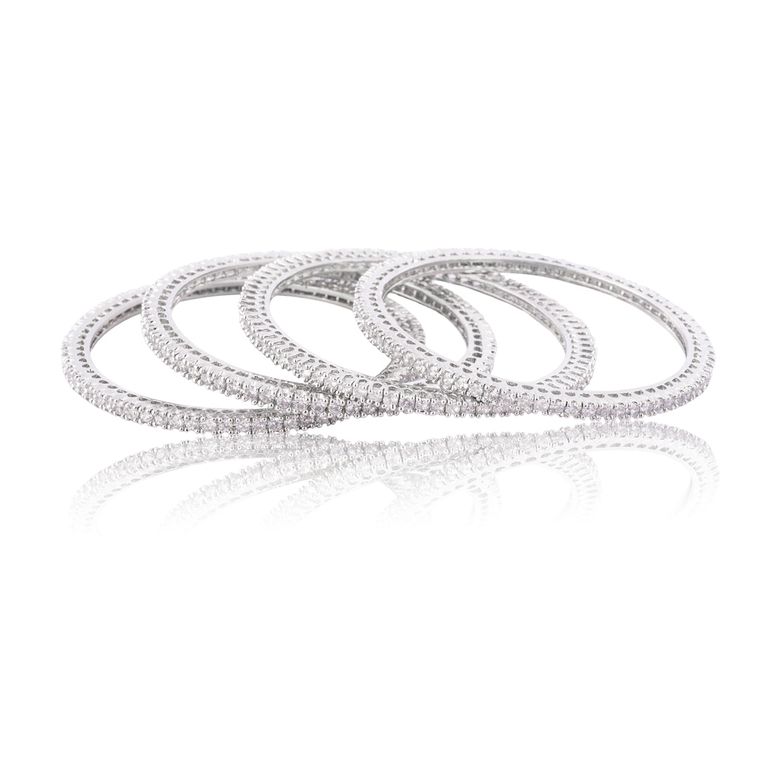 Amaita Platinum Finish Diamond Look Bangle Set