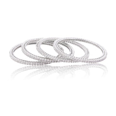 Amaita Platinum Finish Diamond Look Bangle Set