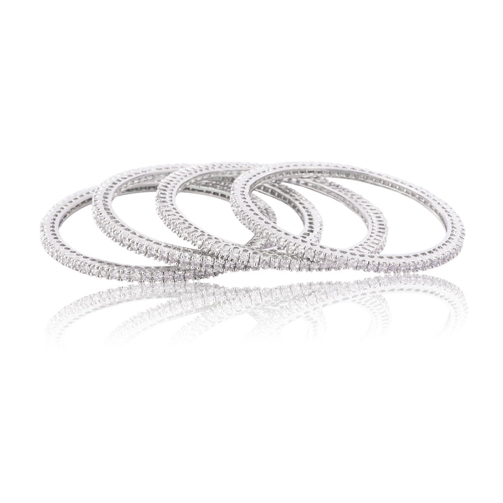 Amaita Platinum Finish Diamond Look Bangle Set