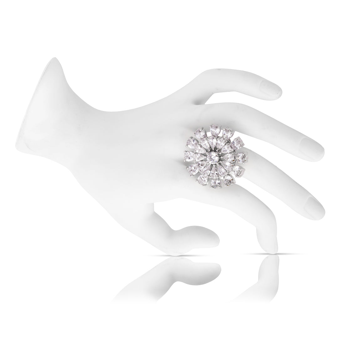 Amaita Platinum Shine Grand Solitaire Flower Ring