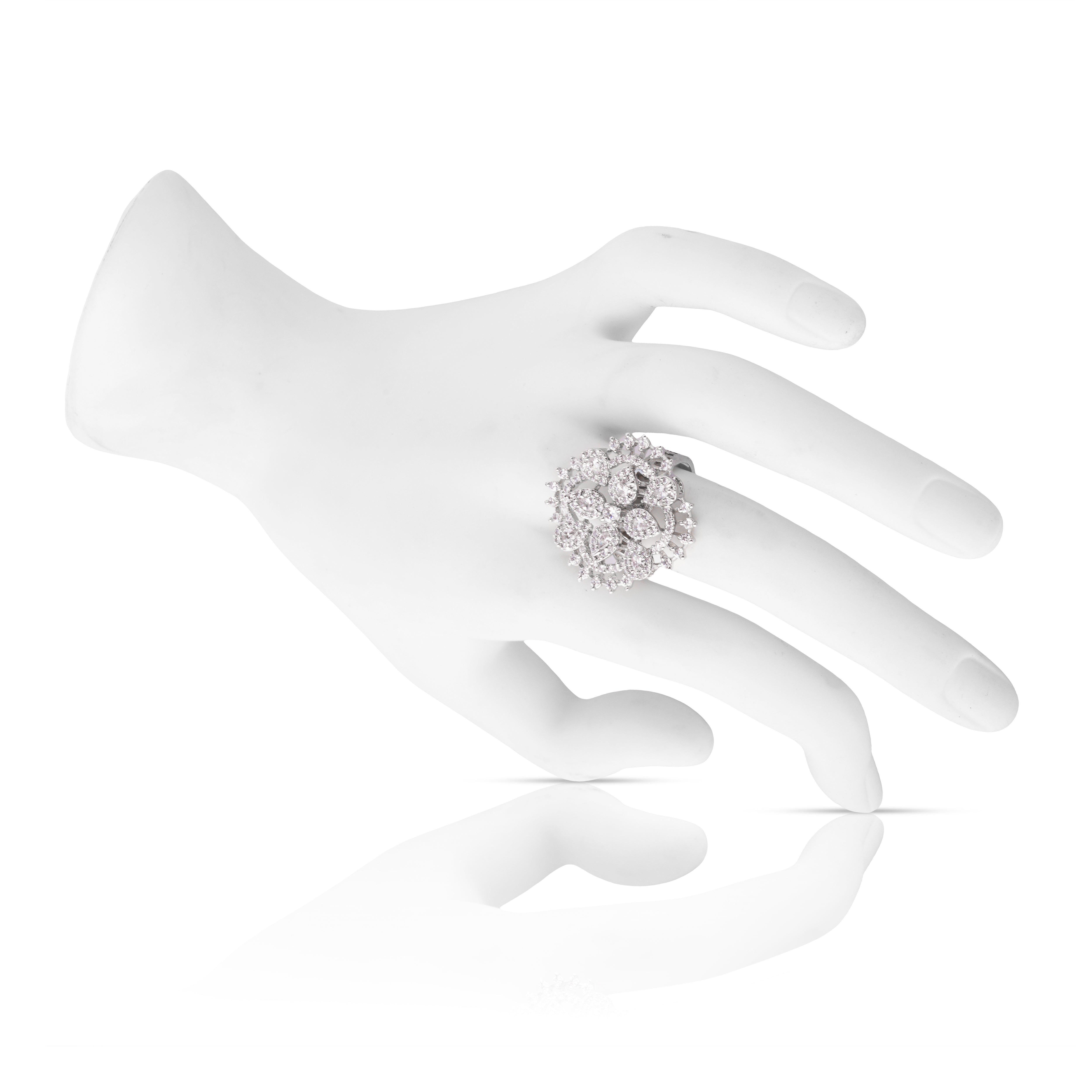 Amaita Platinum Finish Round Cluster Diamond Look Ring