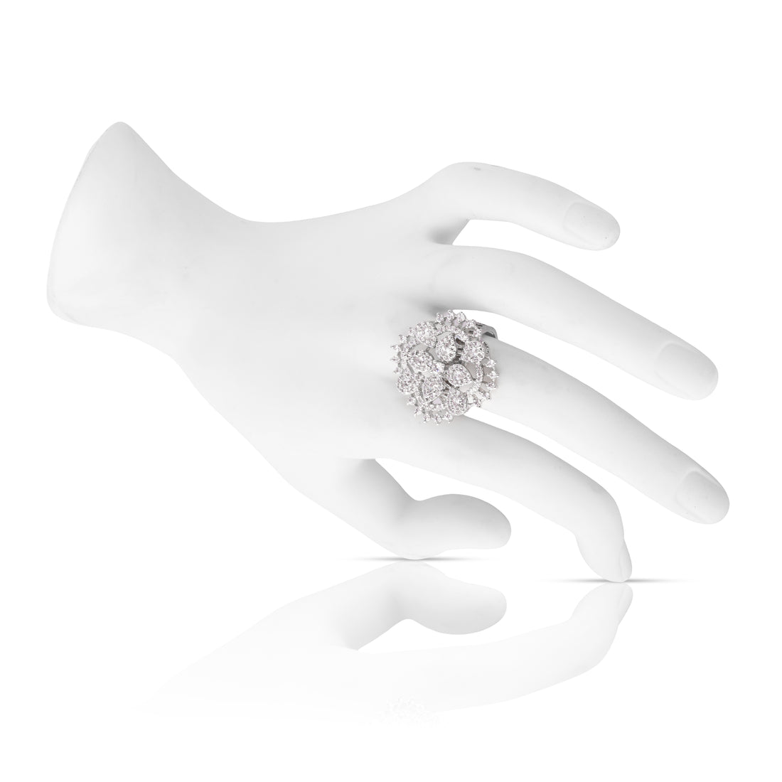 Amaita Platinum Finish Round Cluster Diamond Look Ring