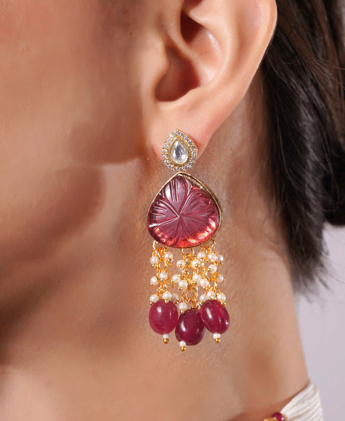 Amaita Ruby Pearl Layered Choker Jewellery Set