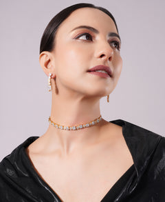 Amaita Gold Finish Single Line Diamond Look Choker Set