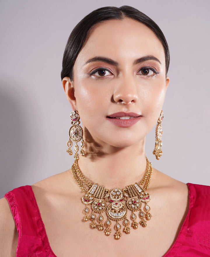 Amaita Gold Finish Polki Kundan Royal Heritage Jewellery Set