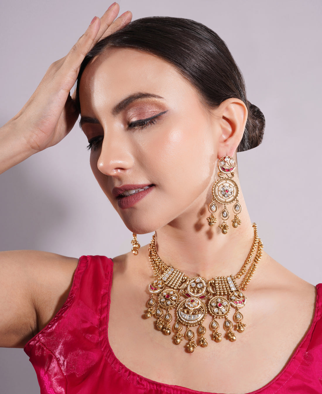 Amaita Gold Finish Polki Kundan Royal Heritage Jewellery Set