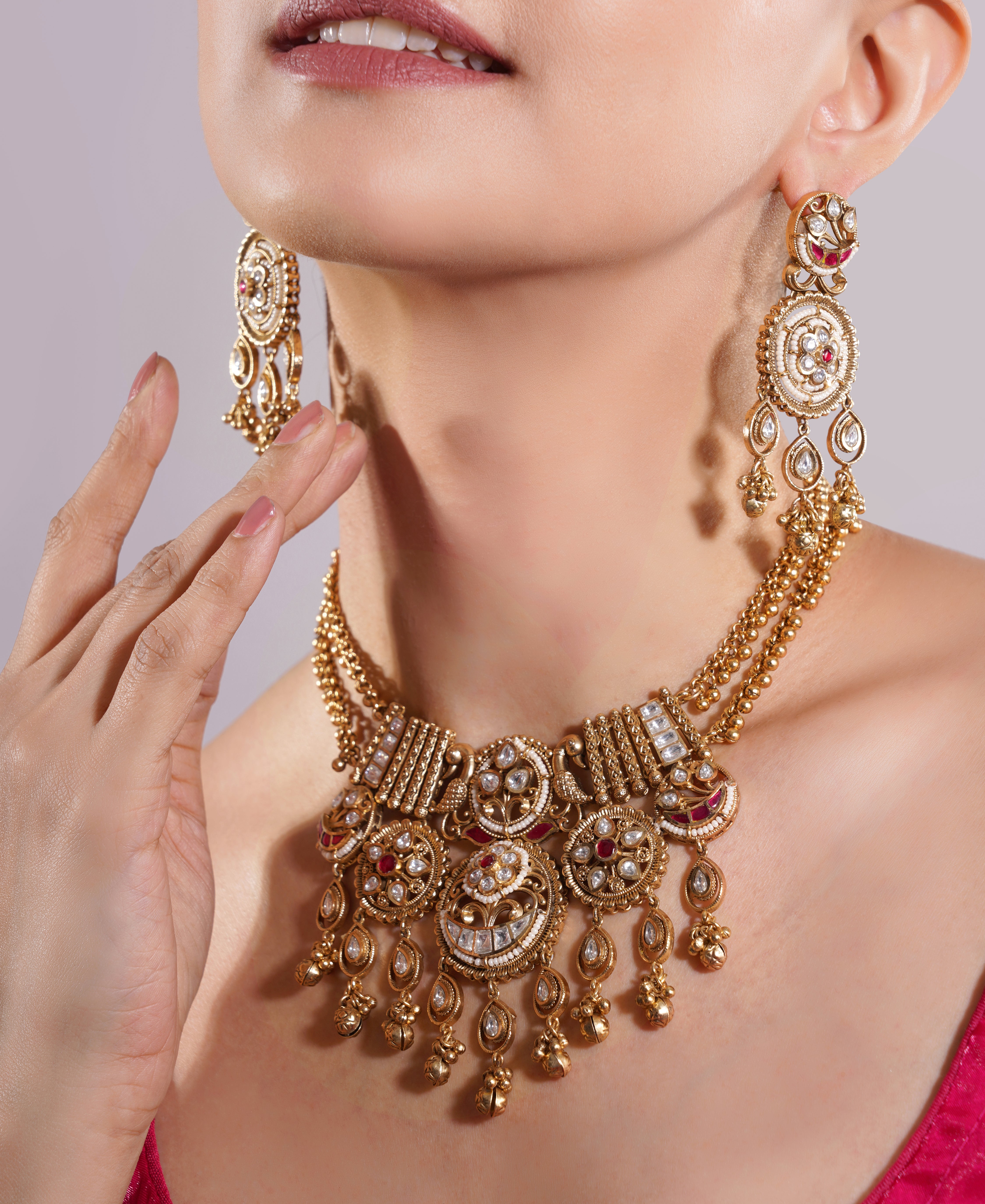 Amaita Gold Finish Polki Kundan Royal Heritage Jewellery Set