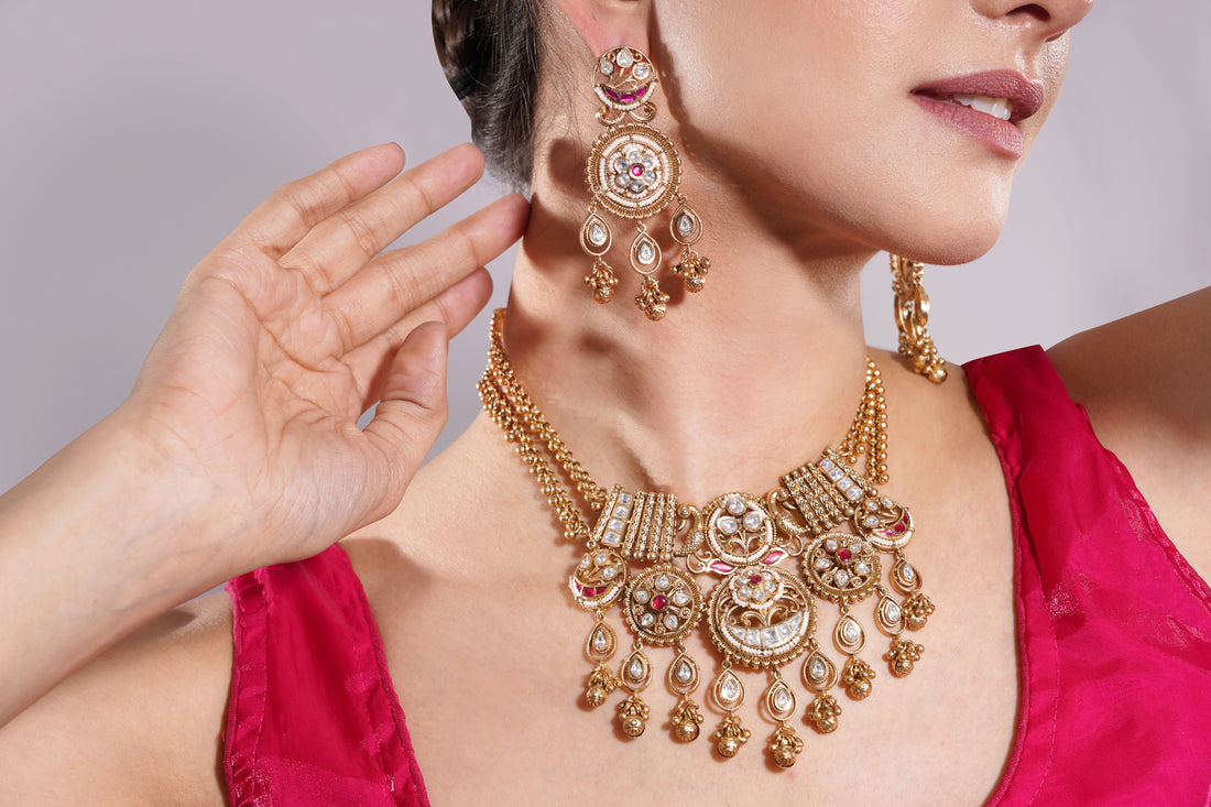 Amaita Gold Finish Polki Kundan Royal Heritage Jewellery Set