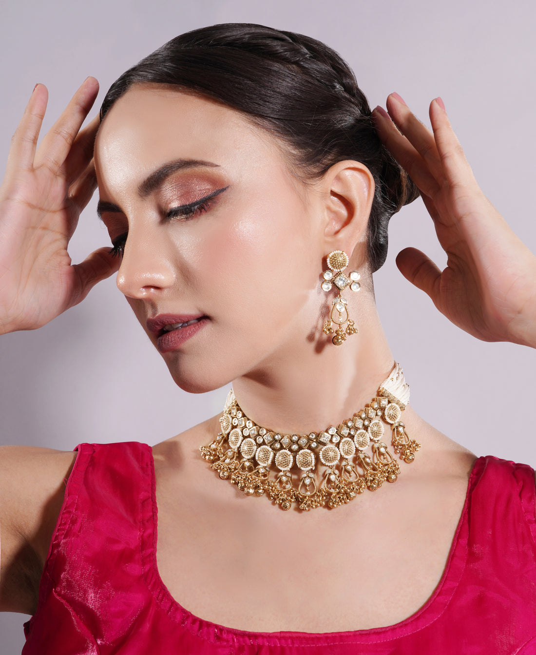 Amaita Traditional Polki Kundan Gold Finish Choker Jewellery Set