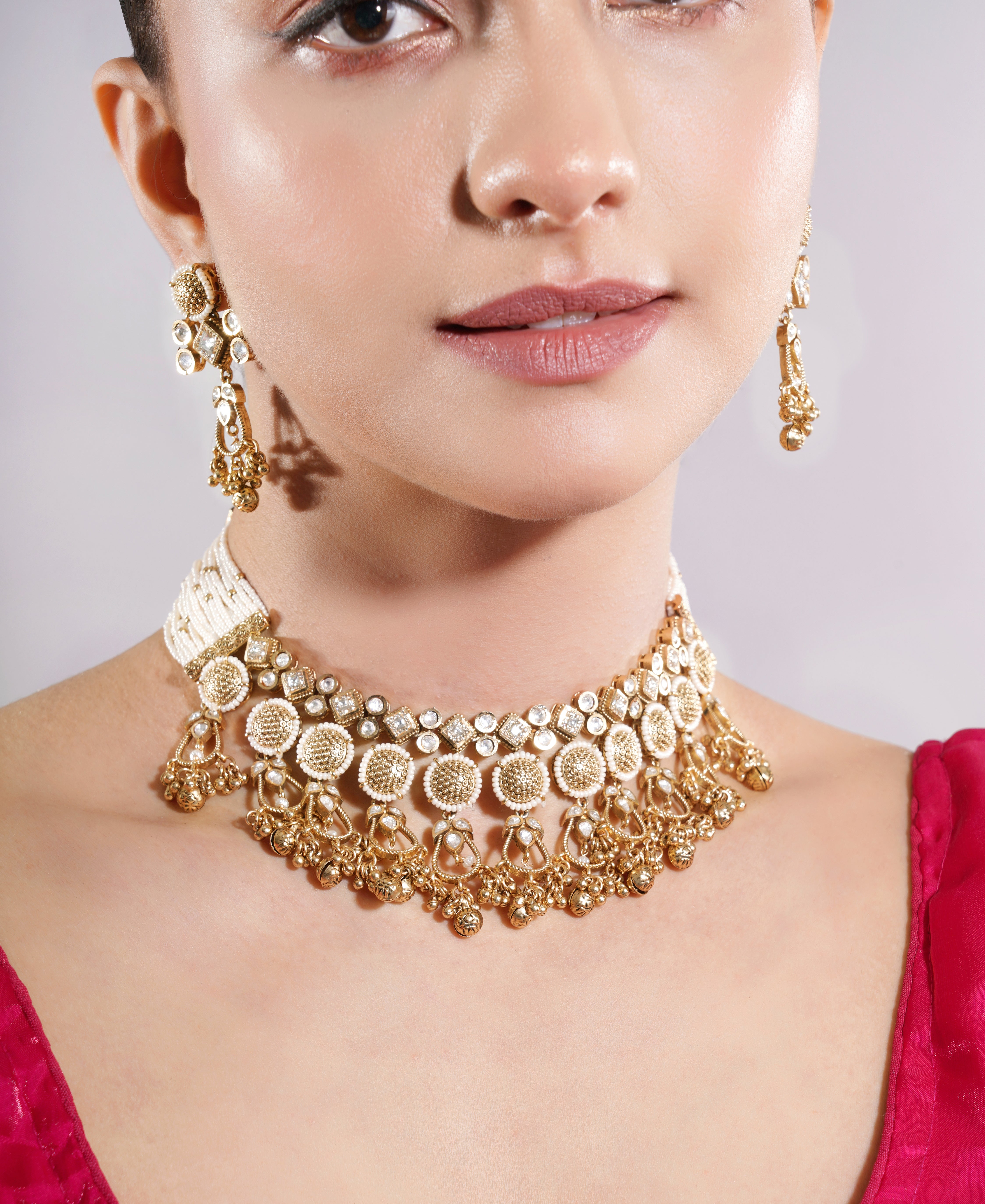 Amaita Traditional Polki Kundan Gold Finish Choker Jewellery Set