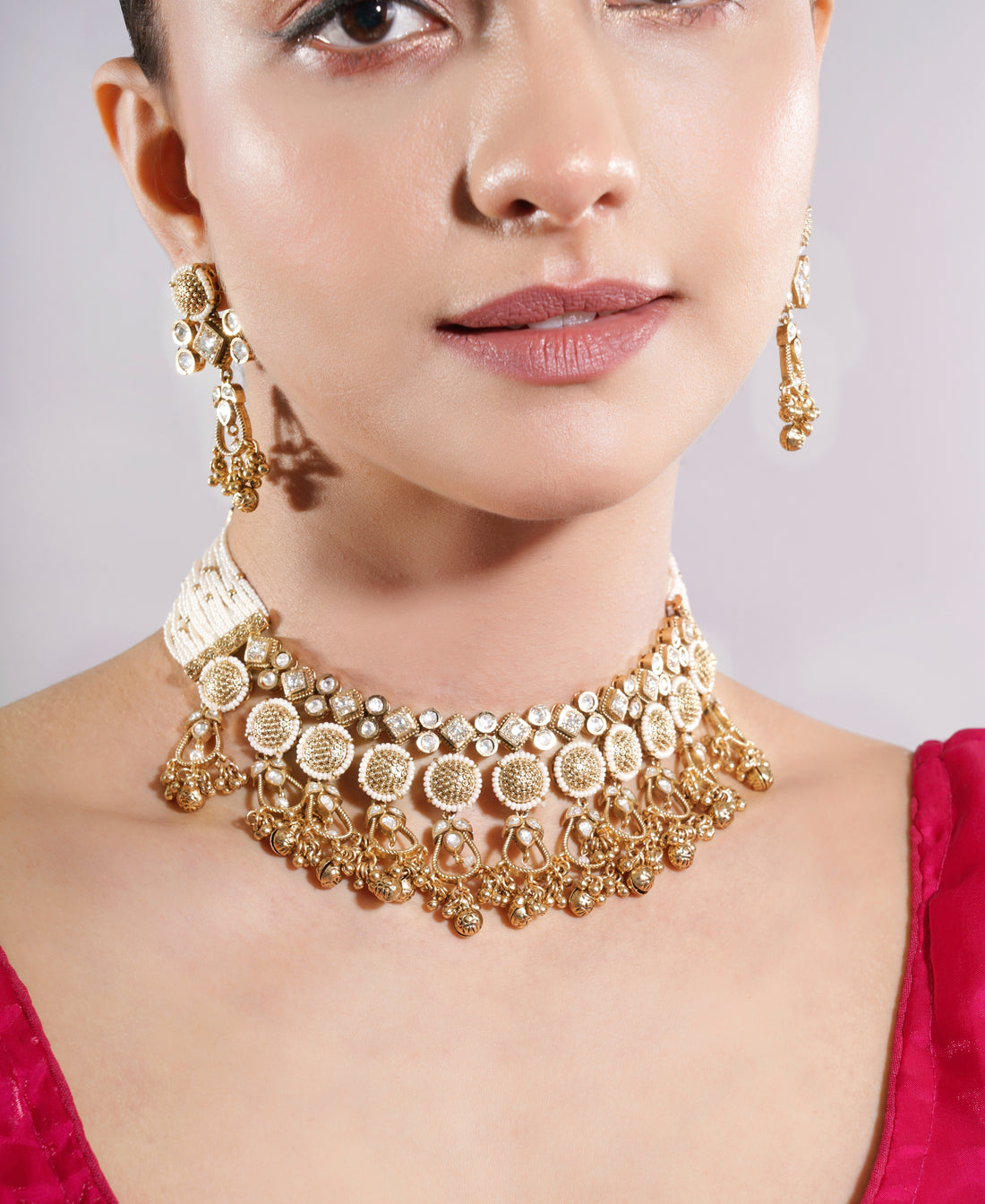 Amaita Traditional Polki Kundan Gold Finish Choker Jewellery Set