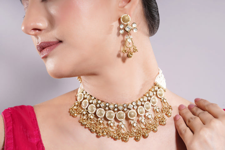 Amaita Traditional Polki Kundan Gold Finish Choker Jewellery Set