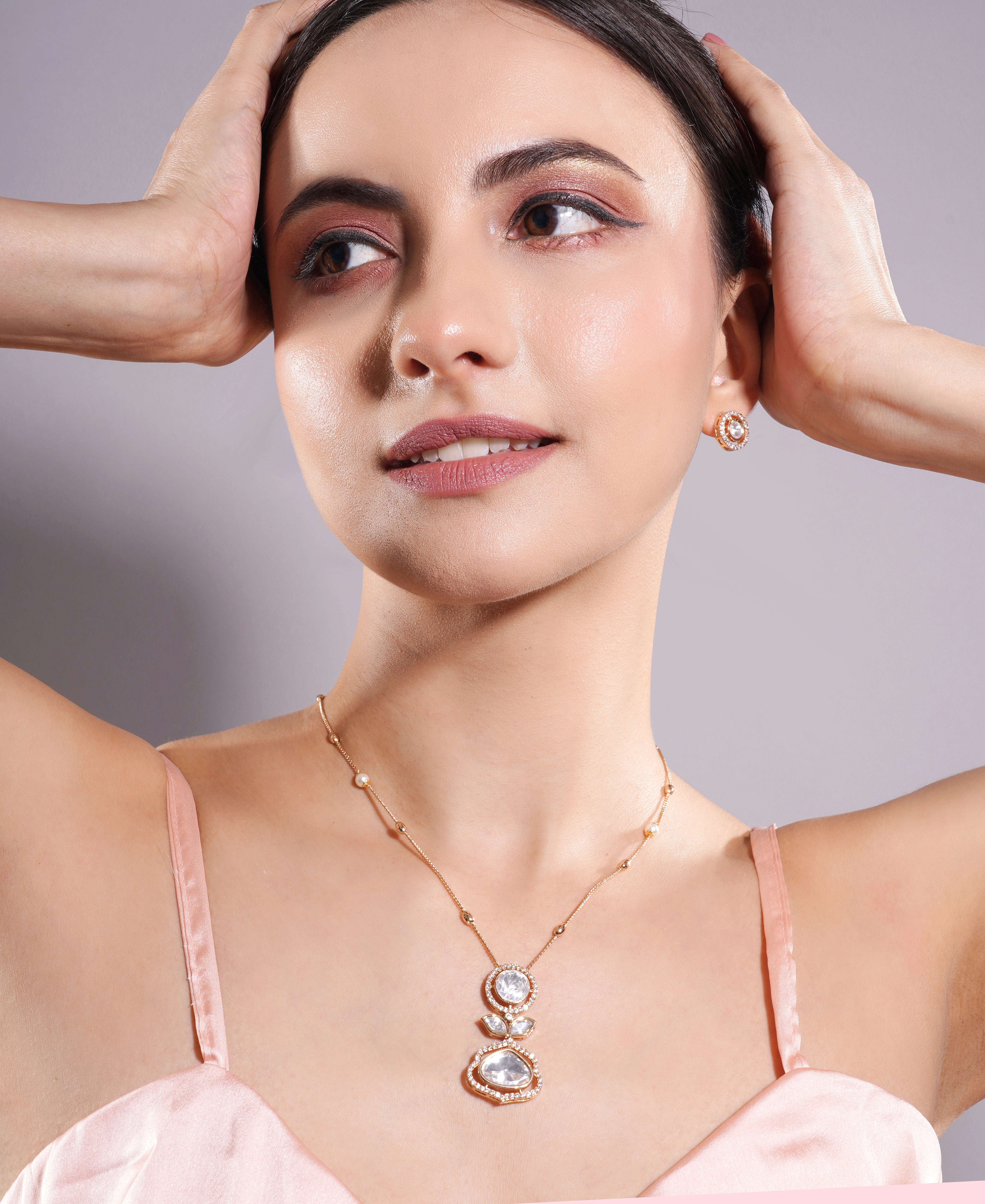 Amaita Minimalist White Polki Drop Jewellery Set