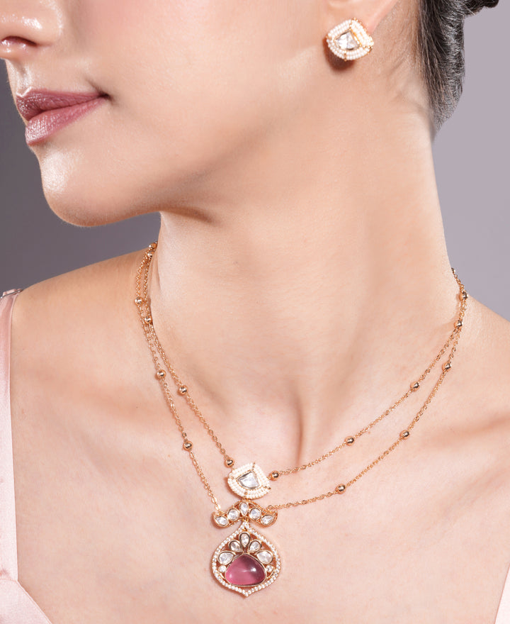 Amaita Dual Layer Polki Beaded Chain Jewellery Set