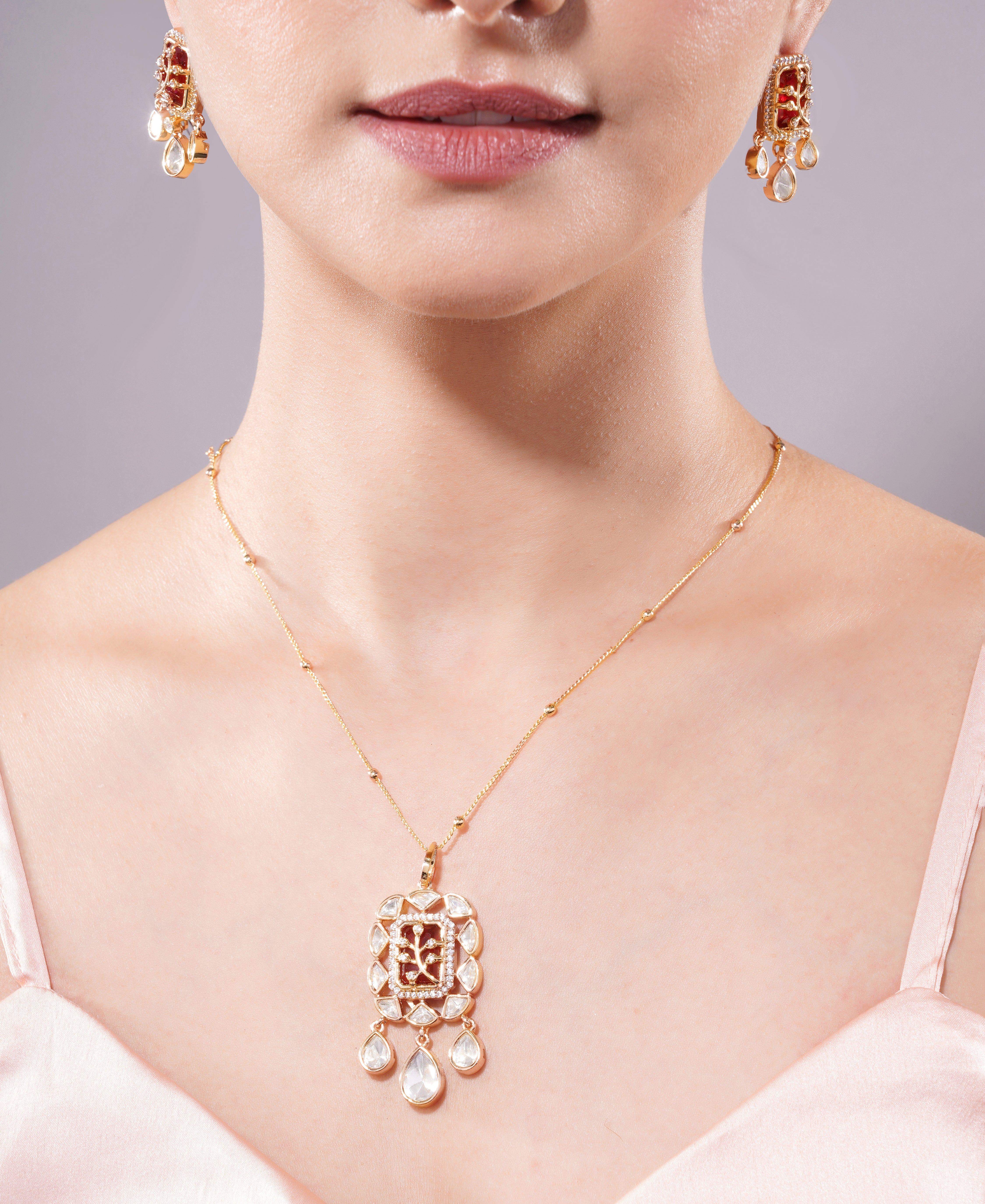 Amaita Red Enamel Polki Kundan Necklace Set