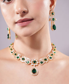 Amaita Green Stone American Diamond Jewellery Set