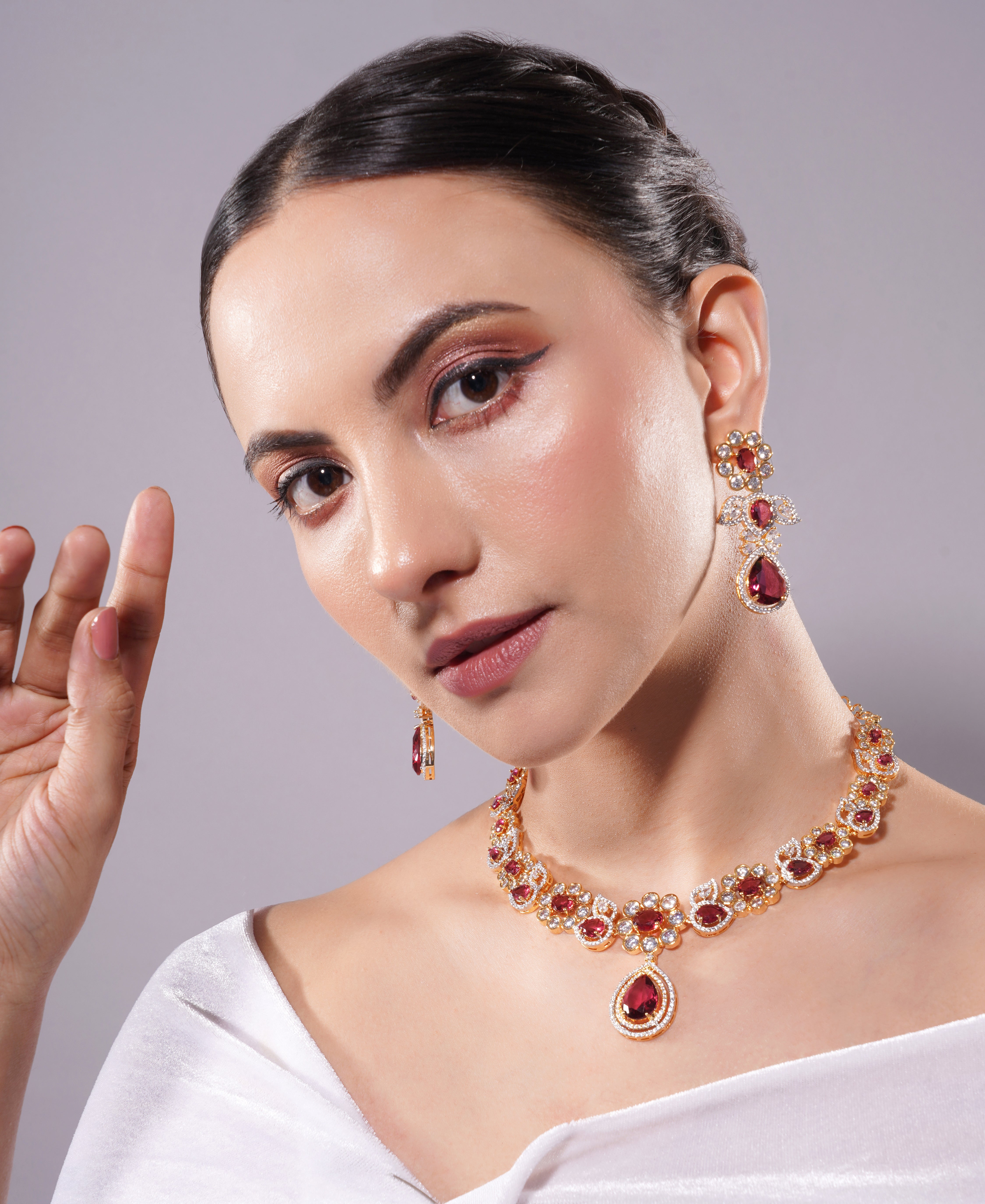 Amaita Gold Finish American Diamond Jewellery Set