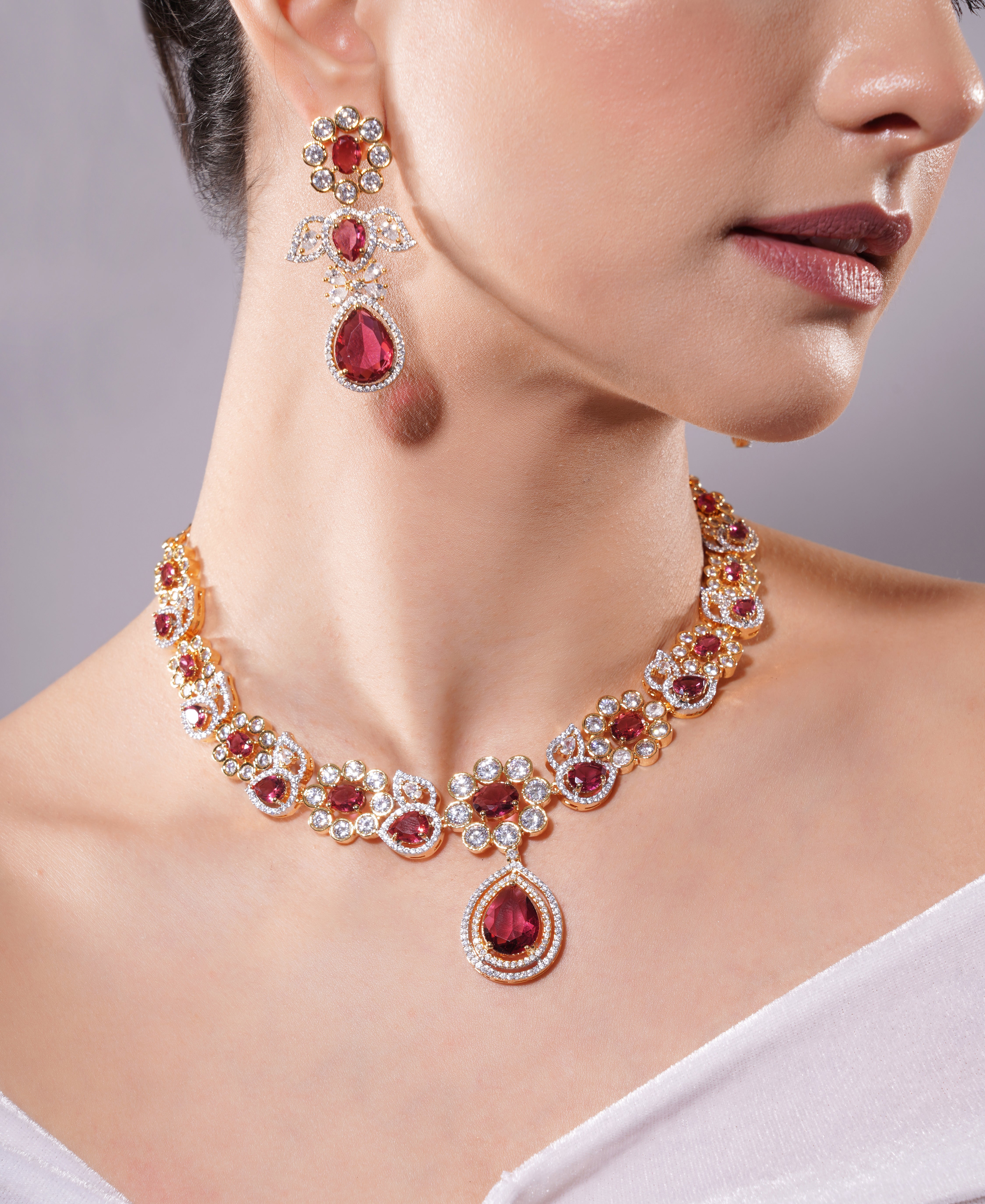 Amaita Gold Finish American Diamond Jewellery Set