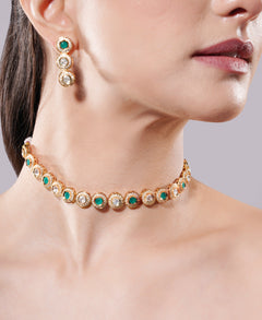 Amaita Green Stone Polki Round Choker Jewellery Set