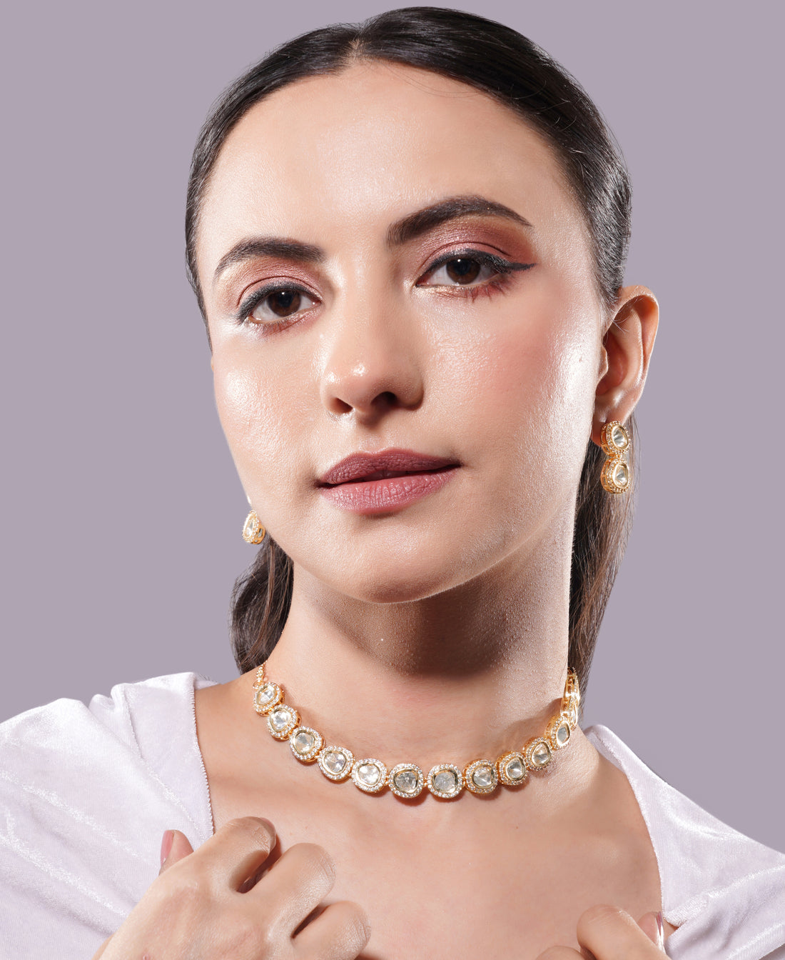 Amaita Gold Finish White Polki Kundan Choker Set