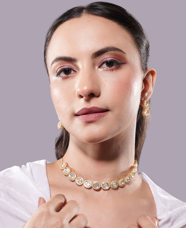 Amaita Gold Finish White Polki Kundan Choker Set