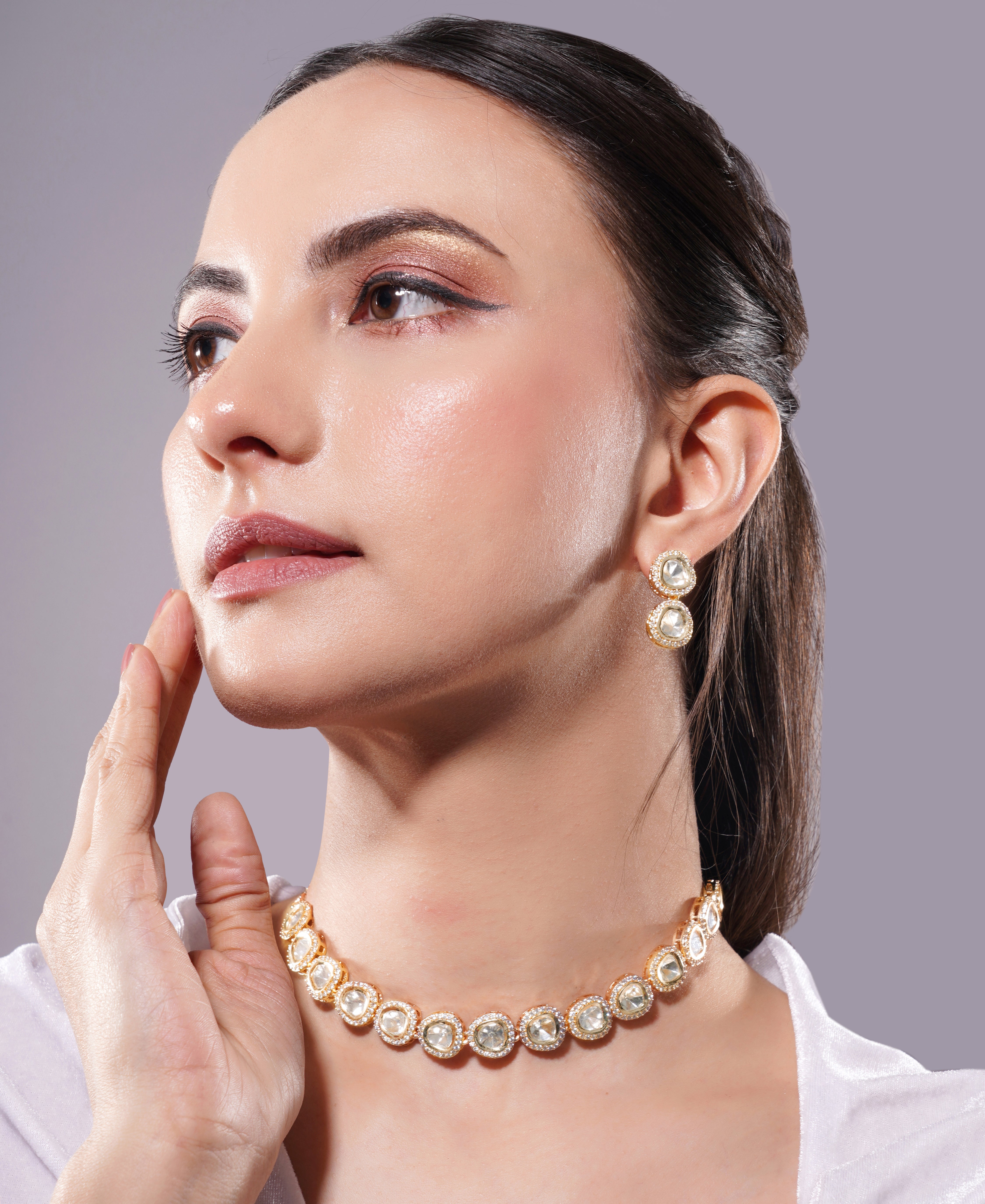 Amaita Gold Finish White Polki Kundan Choker Set