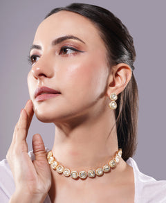 Amaita Gold Finish White Polki Kundan Choker Set