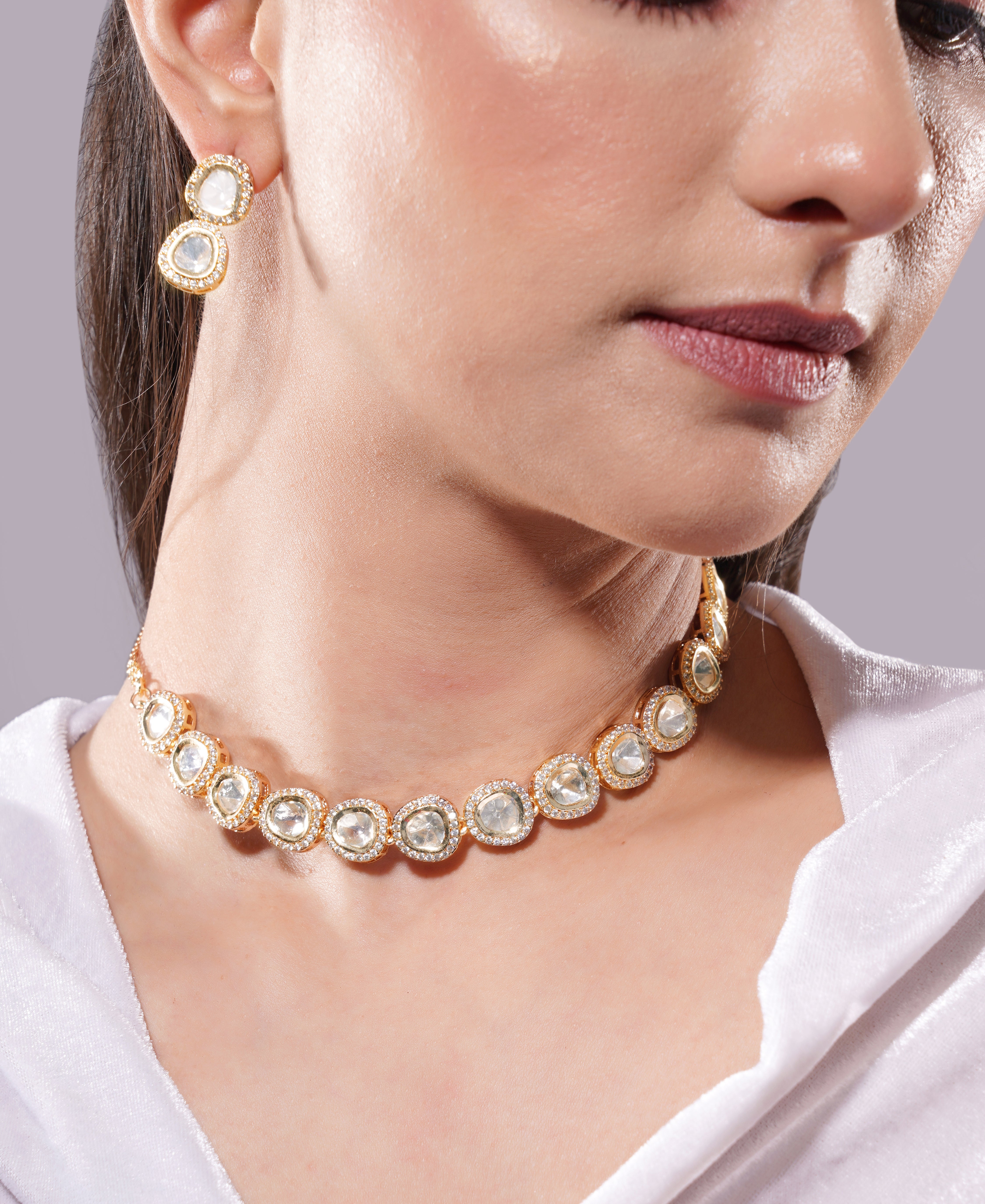 Amaita Gold Finish White Polki Kundan Choker Set