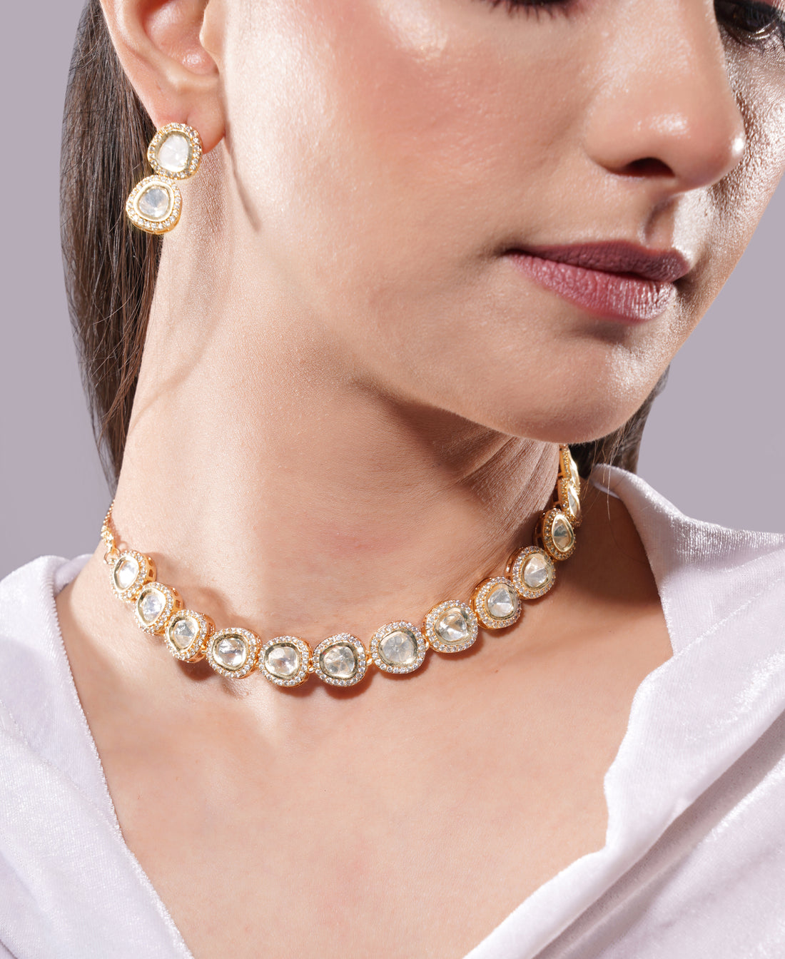 Amaita Gold Finish White Polki Kundan Choker Set