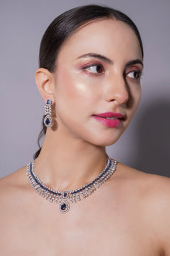 Amaita Royal Blue AD Stone Necklace Set with Earrings